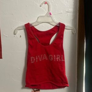 Y2k rhinestone red diva girl crop top